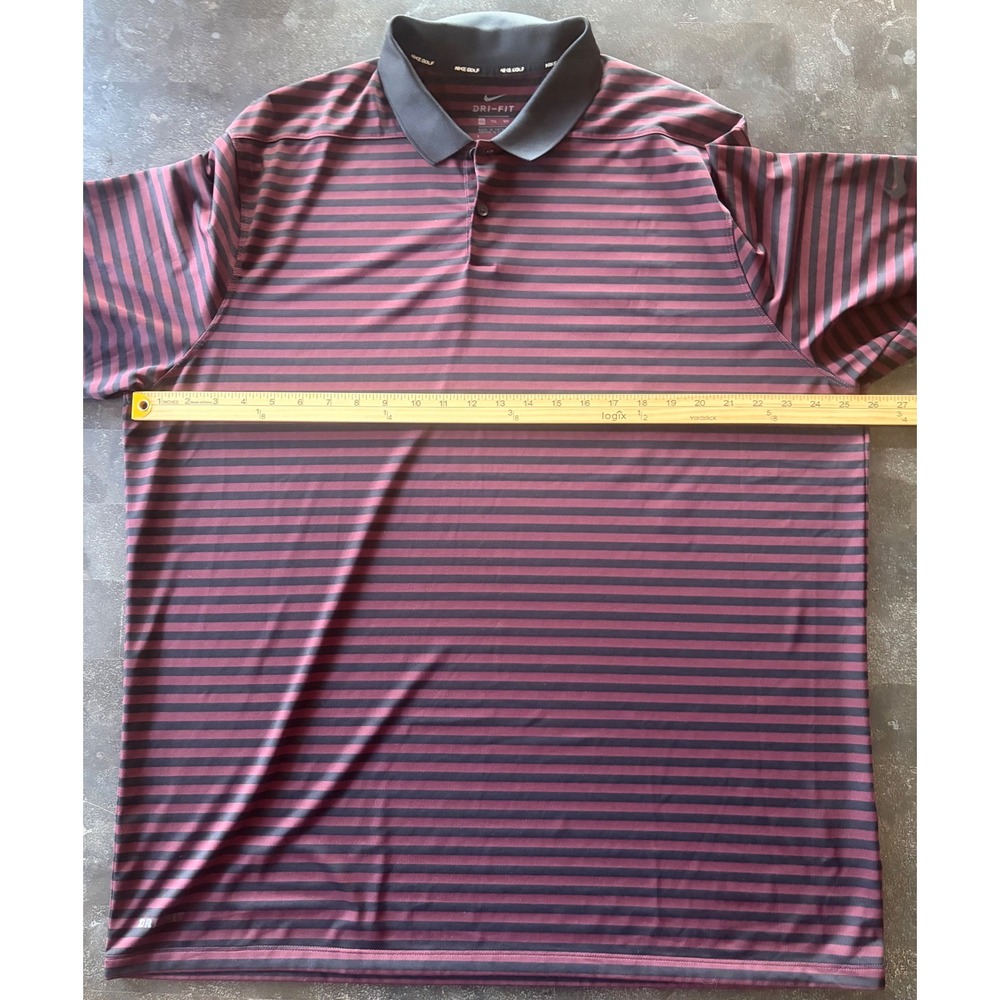 Nike Golf Dri-FIT Polo Shirt Mens XXL Burgundy Black Striped Logo Performance - Picture 6 of 6